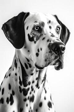 Black and white portrait of Dalmatian dog. Generative AI