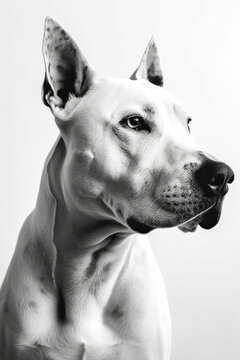 Black and white portrait of Dogo Argentino dog. Generative AI