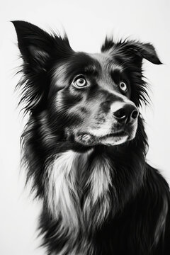 Black and white portrait of Hokkaido dog. Generative AI