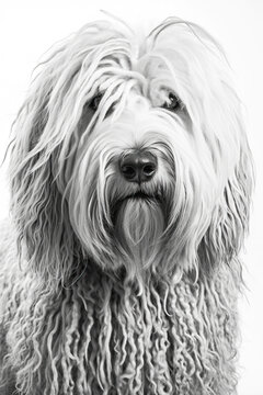 Black and white portrait of Komondor dog. Generative AI