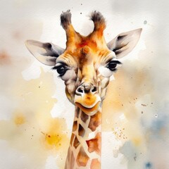 Modern watercolor Giraffe, animal painting for decoration and interior, canvas art.