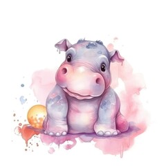 Naklejka premium Watercolor hippo.