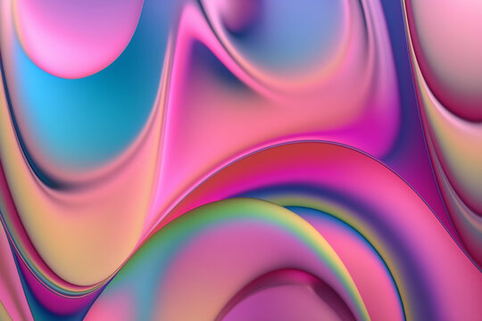Generative AI image of creative abstract background with vibrant colors of glowing pink purple blue gradient artwork with liquid flow effect on iridescent backdrop