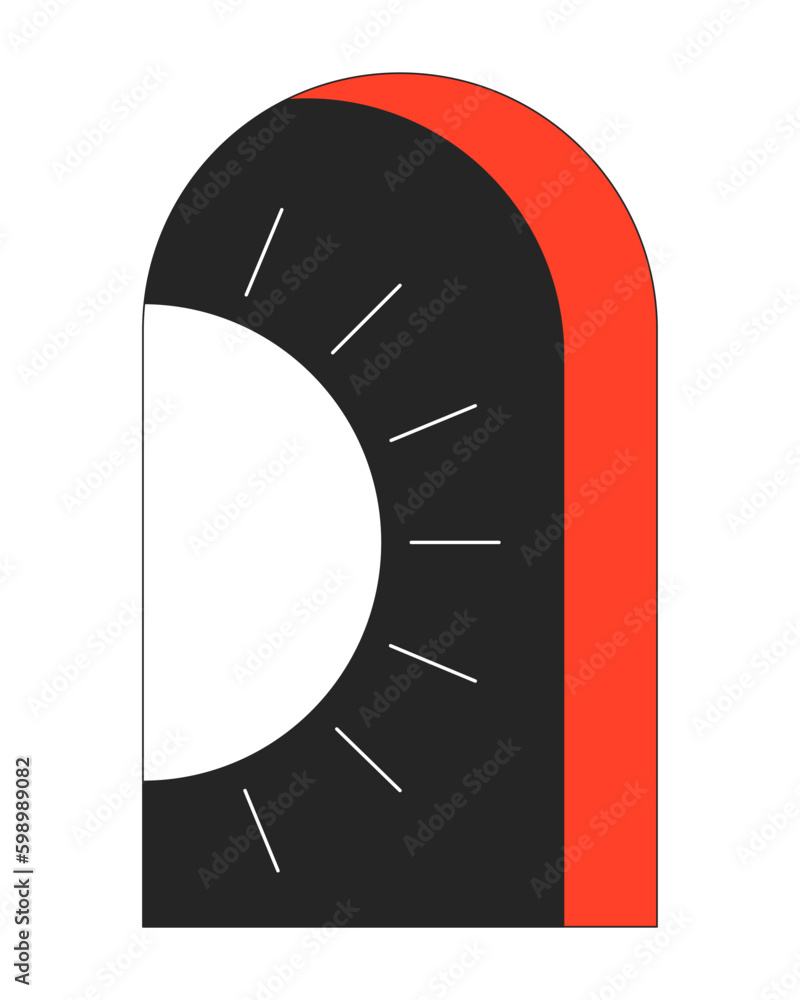 Poster arched frame with peeping white sun on black sky flat line color vector concept. editable lineart ic