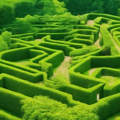 Abwaschbare Fototapete Reisfelder Green labyrinth. Plant maze. Garden. Aerial view of green labyrinth garden