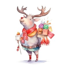 Fototapeta premium watercolor christmas deer. ai generative