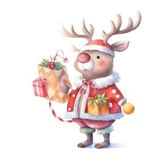 watercolor christmas deer. ai generative