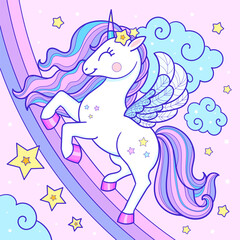 Obraz na płótnie Canvas Cute cartoon unicorn and rainbow. Vector illustration