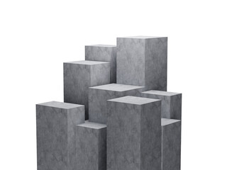 3d Nine Grey Empty Concrete Podium Isolated On White Background, 3d illustration