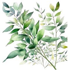 Watercolor green leaves.