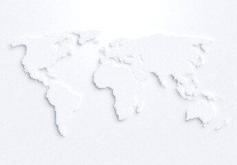 Dotted or pixelated light gray halftone world map. Abstract high resolution world map illustration in black and white.