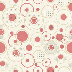 Seamless abstract geometric pattern. Vector.red pattern cream background geometric vector pattern with black polka dots,circular with outline design.simple geometric mosaic,tile circular pattern.