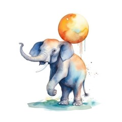 Watercolor elephant in the circus.