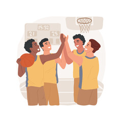 Teamwork isolated cartoon vector illustration. Group of motivated basketball players, stand together, team spirit, discussing sport strategy, teenagers active lifestyle vector cartoon.