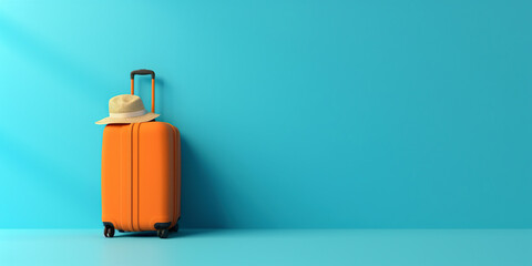 Travel banner. Vacation, holiday, travel concept generative ai background. Traveller suitcase minimalistic background with copy space