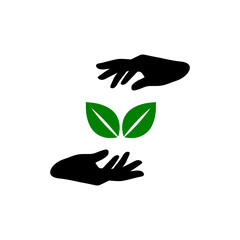 Leaf, sprout between hands, in hands icon isolated on transparent background