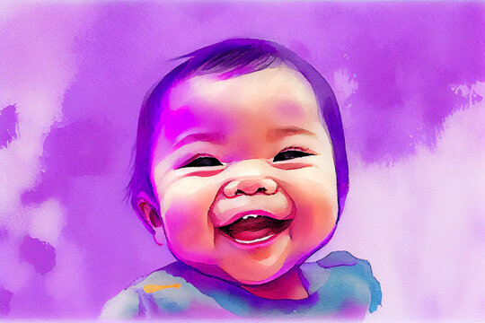 Portrait of an Asian child, capturing the beauty and grace of his features with delicate brushstrokes and vivid colors, generative ai