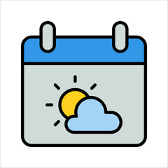 Weather and calendar line icon. Sun, rain, thunder storm, dew, wind, cloud, night, Afternoon, rainbow. vector illustration on white background