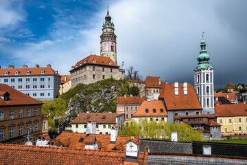 Fototapeta premium Cesky Krumlov, area of castle on hill.