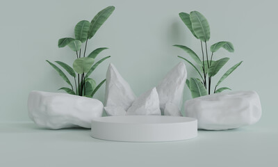 Photo podium display with for product, 3d rendering of nature theme