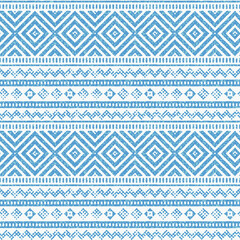 seamless blue Geometric abstraction border texture background pattern design.textile, traditional border,Vintage ethnic background.blue theme Geometric kilim ikat with grunge texture white background.