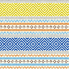 seamless multi Geometric abstraction border texture background pattern design.textile, traditional border,Vintage ethnic background.multi Geometric kilim ikat with grunge texture beige background.