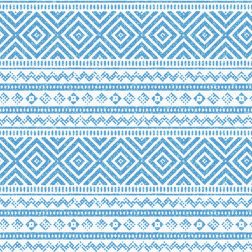 seamless blue Geometric abstraction border texture background pattern design.textile, traditional border,Vintage ethnic background.blue theme Geometric kilim ikat with grunge texture white background.