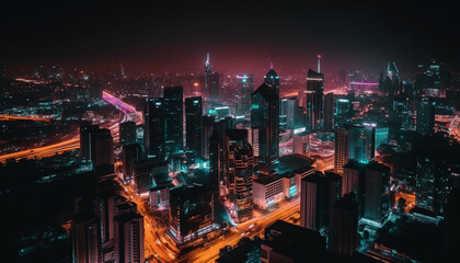 Fototapeta na wymiar Illuminated city skyline, modern architecture, bustling nightlife generative AI