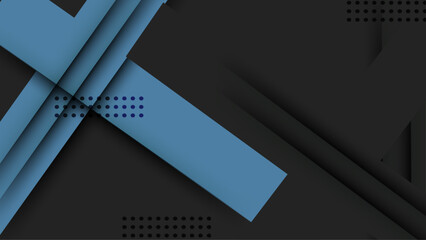 Black abstract diagonal overlap layers background with blue line decoration