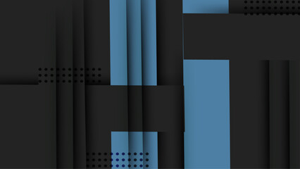 Black abstract diagonal overlap layers background with blue line decoration