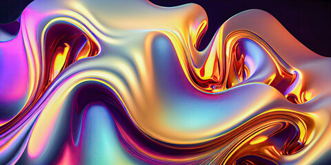 Abstract fluid 3d render holographic iridescent neon, concept graphic resources, Generative AI