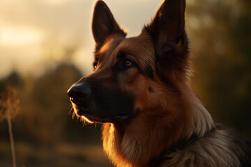 German shepherd. Portrait of a german shepherd dog. generative ai. Dog portrait, yellow grain field background