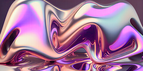 Obraz premium Abstract fluid 3d render holographic iridescent neon, concept graphic resources, Generative AI