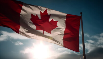 Majestic Canadian flag waving in bright sunlight generative AI