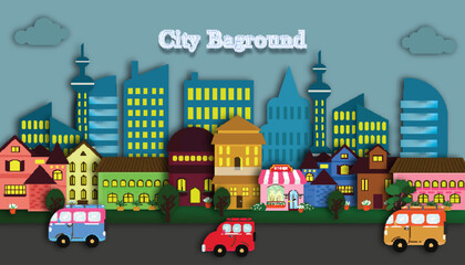 Naklejka premium Paper Cut Style City Background