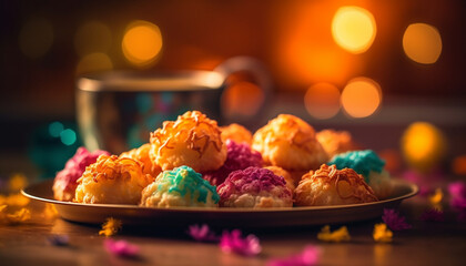 Homemade gourmet dessert plate with sweet treats generative AI