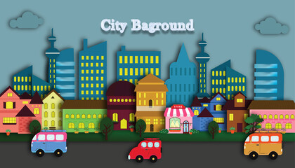 Paper Cut Style City Background