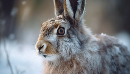 Fluffy rabbit sitting in grass, looking cute generative AI