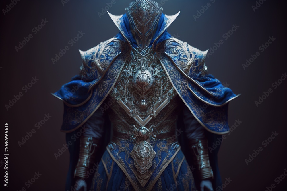 Canvas Prints the king sorcerer wearing ornate blue and silver armour with a robe - Canvas Prints
