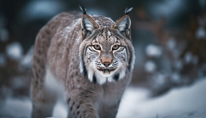 Fototapeta premium Bobcat staring, close up, dangerous beauty in nature generative AI