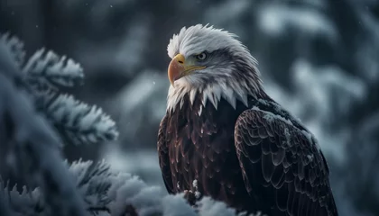 Foto op Plexiglas Majestic bald eagle perching on snowy branch generative AI © Jeronimo Ramos
