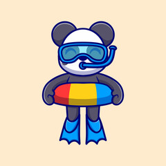 Cute diving panda Cartoon Vector Icon Illustration. Animal Icon Concept Isolated Premium Vector. Flat Cartoon Style