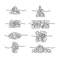 Set of tangled lines. Vector messy scribble set