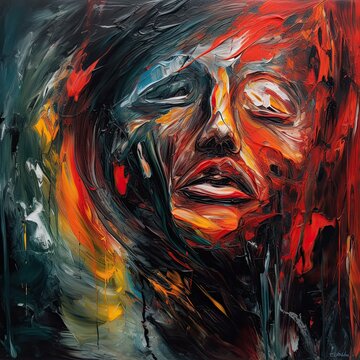 abstract oil painting of a woman who is experiencing sleeplessness because of pain and depression - generative AI