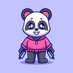 Fototapeta premium Cute panda Holding Gun Pistol Cartoon Vector Icon Illustration. Animal Holiday Icon Concept Isolated Premium Vector. Flat Cartoon Style