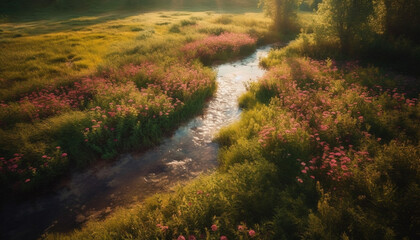 Obraz premium Wildflowers bloom in meadow, a colorful scene generative AI