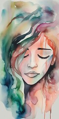 abstract watercolor painting of a person dealing with sleeplessness because of pain and depression. - Generative AI 