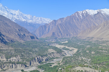 Hunza Valley from Duikar View Point on Sunny Day in Pakistan