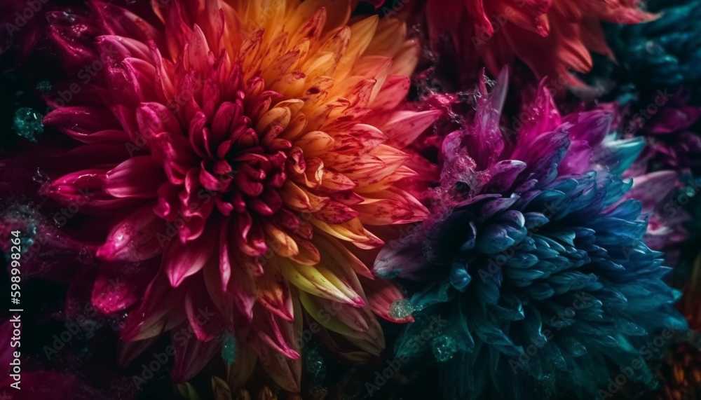 Poster vibrant colors of petals create abstract fractal generative ai