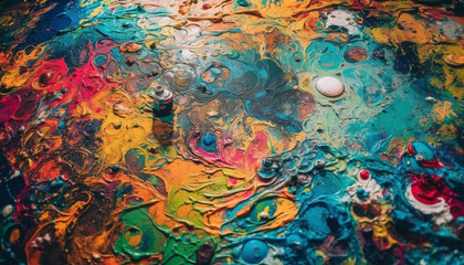 Obraz na płótnie Canvas Vibrant colors mix in messy acrylic painting generative AI